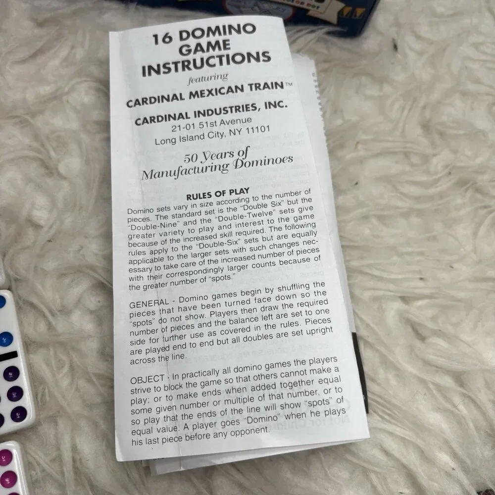 Cardinal Dominoes 52/55 Pieces Double Jumbo Dot 16 Games + Mexican Train Game